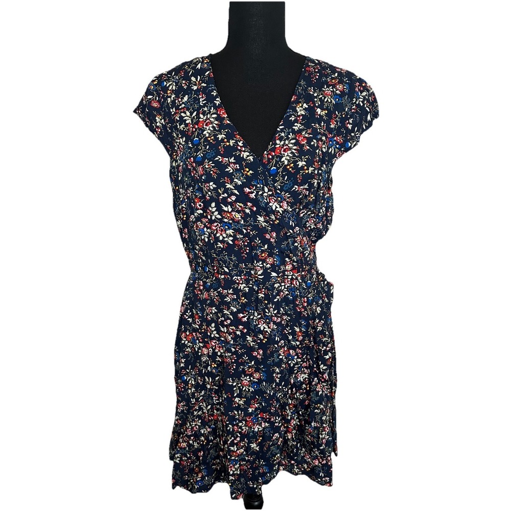 J. Crew‎ Women's 8 Navy Floral Ruffle Front Mini Dress Faux Wrap Cottage